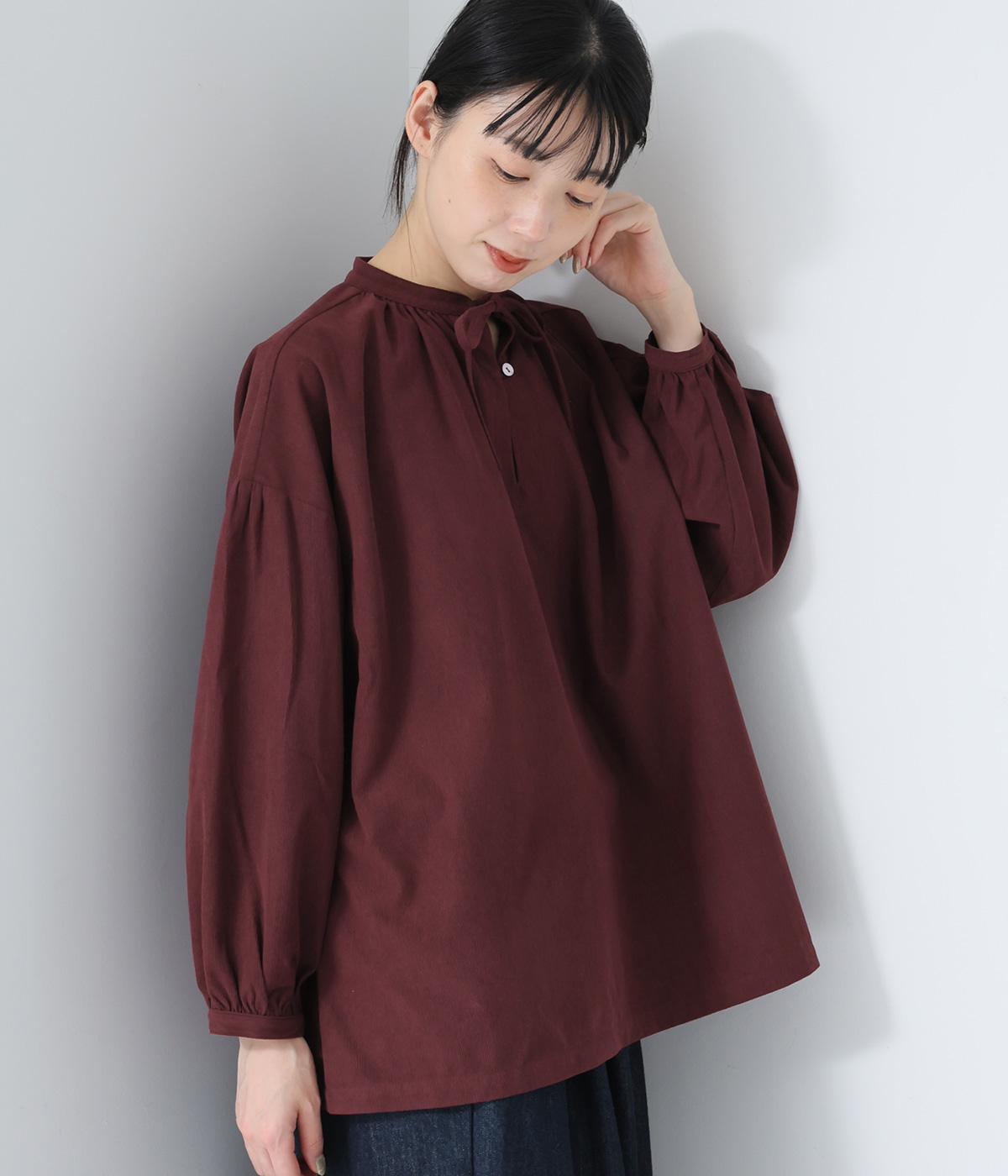 コーデュロイリボンブラウス(バーガンディ-F)
