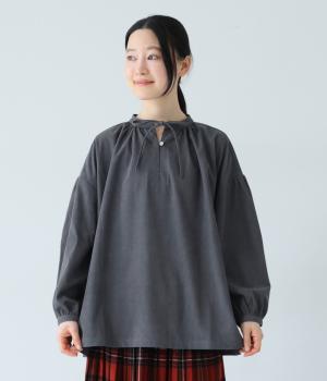 コーデュロイリボンブラウス(チャコール-F)