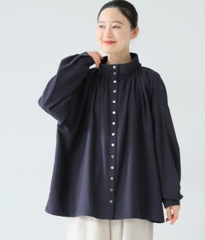 コットンリネンハイネックブラウス(ネイビー-F)