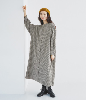 起毛ギンガムワンピース(ホワイト-ONESIZE)