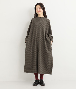 起毛ギンガムワンピース(グレー-ONESIZE)