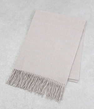 カシミヤタッチ 後染杢無地ストール(ライトベージュ-ONESIZE)