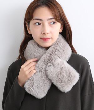 フェイクファー ミニマフラー(ライトグレー-ONESIZE)