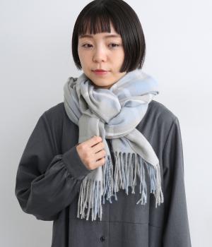 カシミヤタッチ ニュアンスカラーチェックストール(グレー-F)