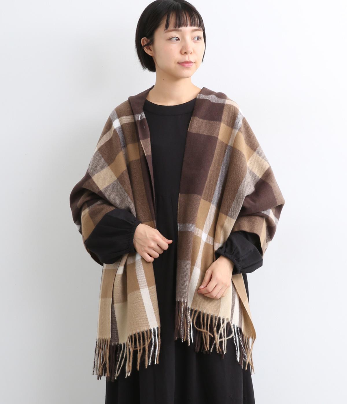 ダークトーンチェックストール(ブラウン-F)
