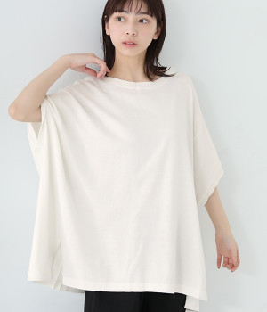 コットン100％天竺編みニットポンチョ(アイボリー-ONESIZE)
