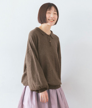 ボリューム袖ニットポロシャツ
