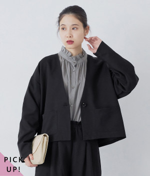 Vネックショートジャケット(ブラック-ONESIZE)