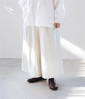 別注｜コットンリネンデニムワイドパンツ(オフホワイト-F)