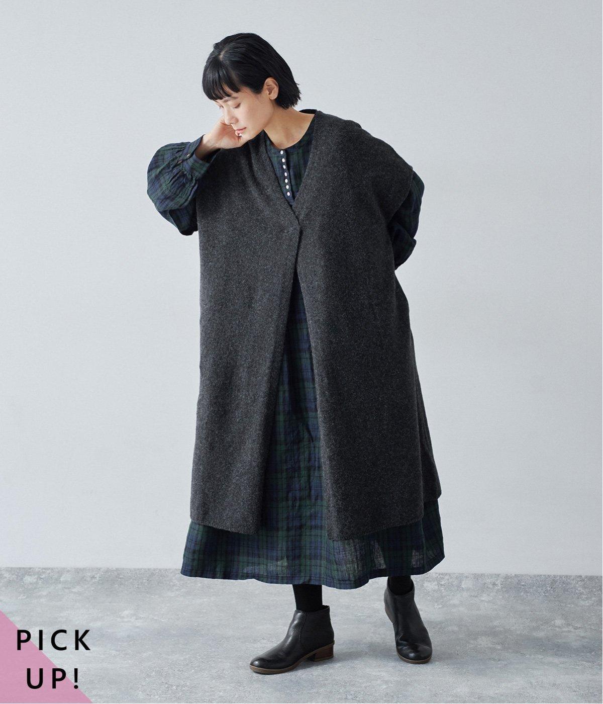 スリットニットロングベスト(チャコール-F)