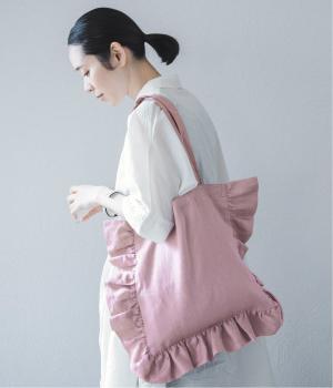 わたしの相棒　リネンのフリルトートバッグ(ダスティピンク-F)