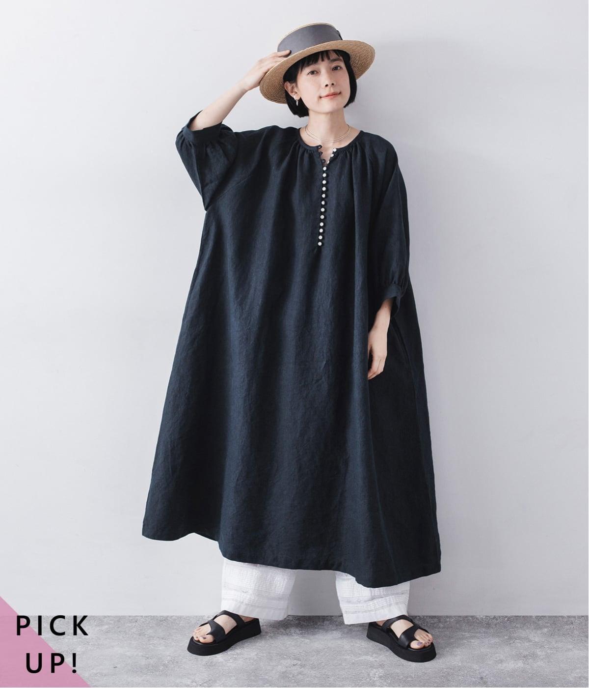 9番手リネン多釦ワンピース
