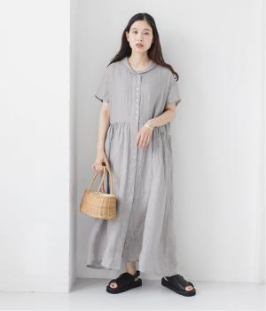 贅沢リネンの涼やかワンピース(スチールグレー-F)