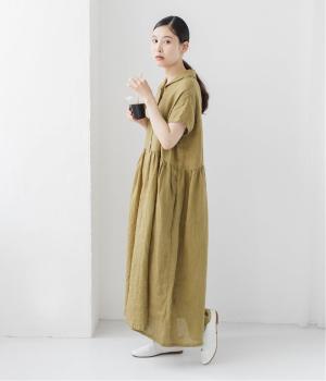 贅沢リネンの涼やかワンピース(マスタード-F)