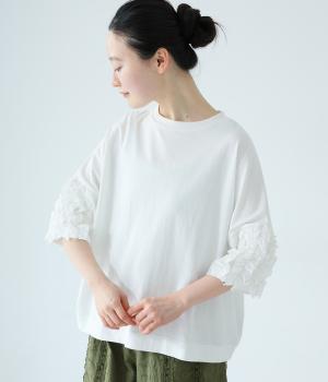 【4月下旬発売予定】着るだけでサマになる　フリル5分袖Tシャツ(オフホワイト-F)