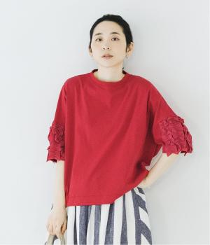 着るだけでサマになる　フリル5分袖Tシャツ(レッド-F)