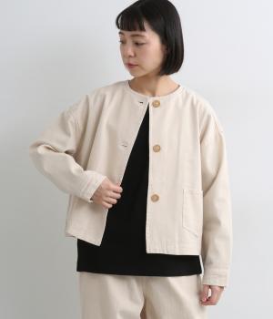 9オンスコットンデニムノーカラージャケット(キナリ-F)