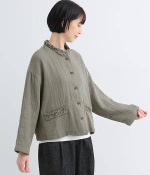 コットンリネン接結ガーゼフリルジャケット