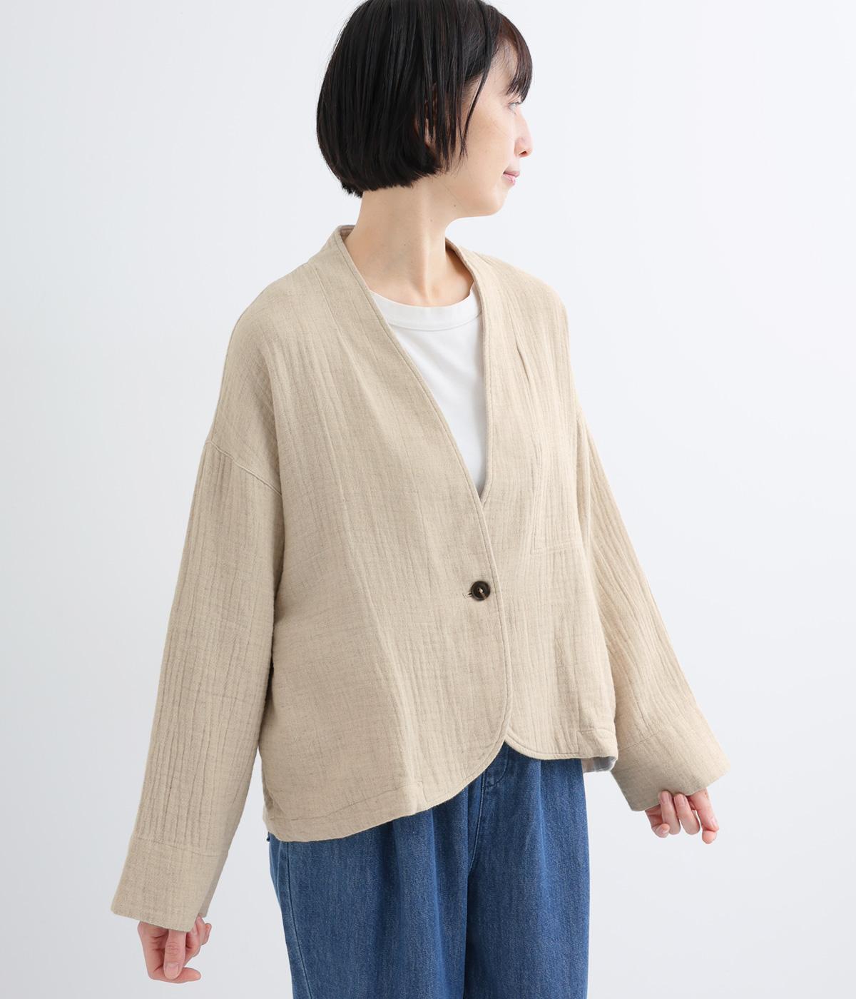コットンリネン接結ガーゼローブジャケット(リネンベージュ-F)