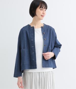 コットンリネン デニムバンドカラージャケット