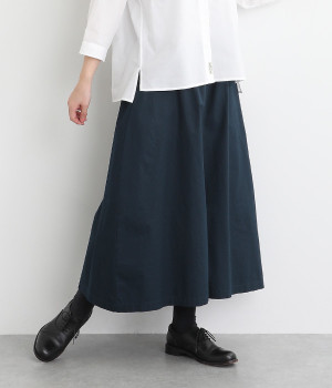 コットンツイル スカート風ワイドパンツ(ネイビー-ONESIZE)
