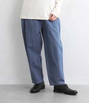 9オンスコットンデニムウエストゴムタックパンツ(ブルー-F)