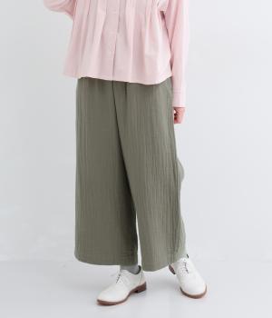 コットンリネン接結ガーゼアンクル丈ワイドパンツ