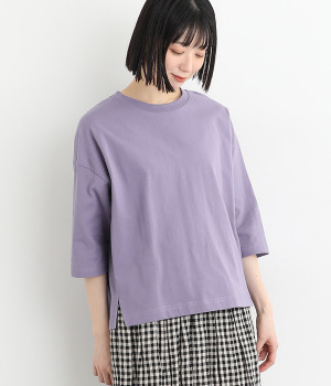 リサイクルコットン天竺 オーバーサイズTシャツ(パープル-ONESIZE)