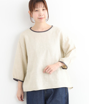 14番手リネン バックリボンブラウス(ベージュ-ONESIZE)