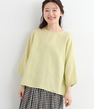 14番手リネン バックリボンブラウス(イエロー-ONESIZE)