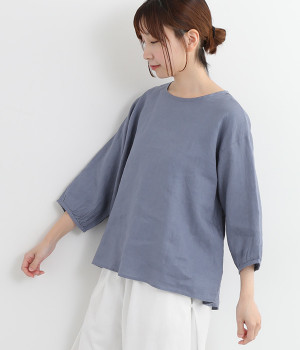 14番手リネン バックリボンブラウス(ダスティブルー-ONESIZE)