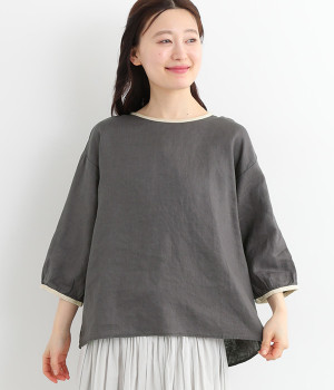 14番手リネン バックリボンブラウス(チャコール-ONESIZE)