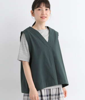 コットンツイル Vネックベスト(ダークグリーン-ONESIZE)