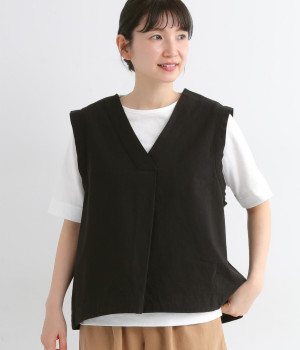 コットンツイル Vネックベスト(ブラック-ONESIZE)