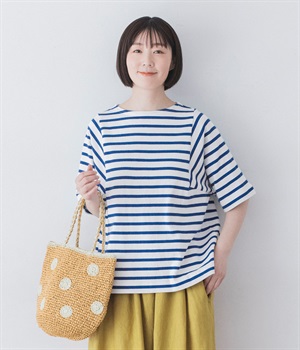 ライトヘビー天竺 ワイドTシャツ(ブルーボーダー-ONESIZE)