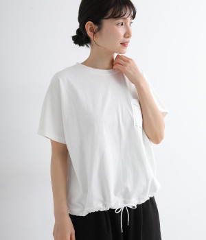 リサイクルコットン天竺 裾ドロストプルオーバー(オフホワイト-ONESIZE)