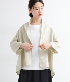 リネン ミドル丈ガウンカーディガン(麻ベージュ-ONESIZE)
