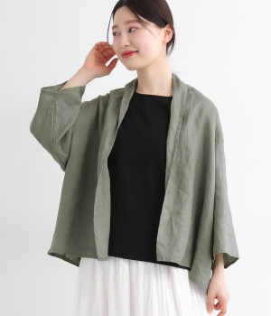 リネン ミドル丈ガウンカーディガン(グレー-ONESIZE)