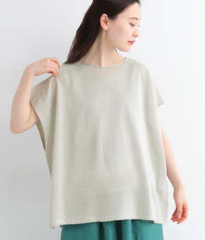 リネンライク ワイドニットベスト(グレー-ONESIZE)