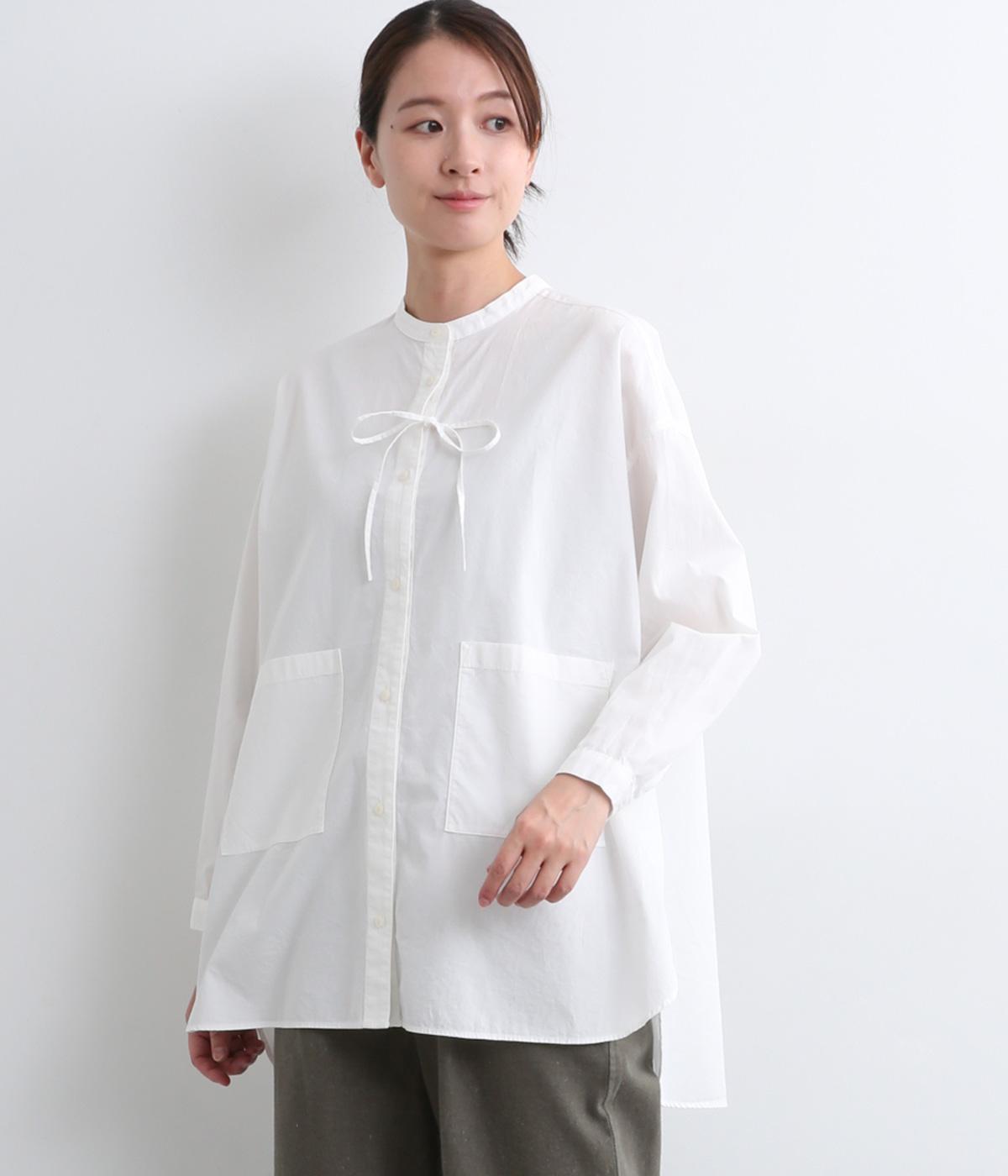 コットンポプリンワッシャー前ストリングオーバーシャツ(オフ-F)