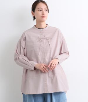 コットンポプリンワッシャー前ストリングオーバーシャツ(ダスティピンク-F)