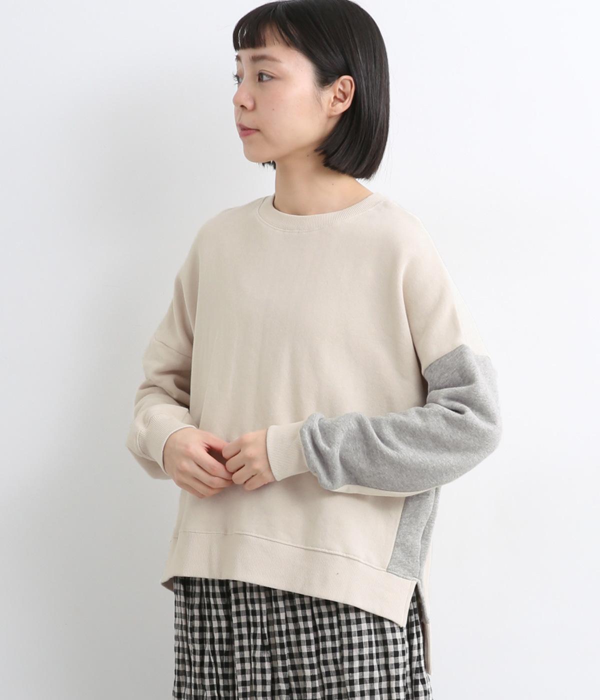 コットンガーゼ裏毛バイカラートレーラー(アイボリー×杢グレー-F)