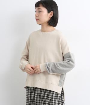 コットンガーゼ裏毛バイカラートレーラー(アイボリー×杢グレー-F)