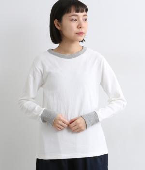 コットン接結天竺バイカラー長袖Tシャツ(オフ-F)