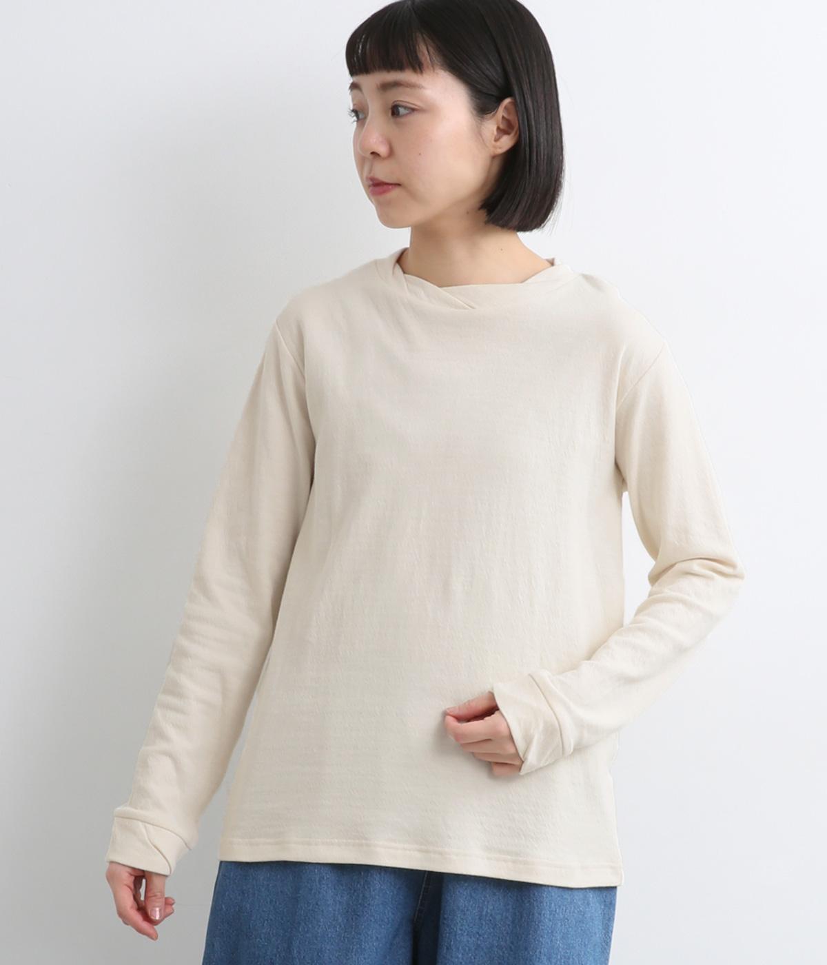 コットン接結天竺ねじれデザイン長袖Tシャツ(アイボリー-F)