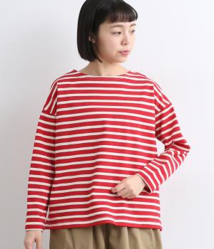 コットンヘビー天竺前後着ボーダーTシャツ(レッド×オフ-F)