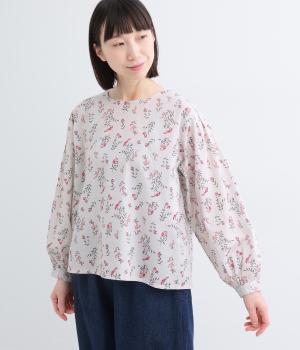 コットンフローラルプリント ボリュームスリーブラウス(ピンク系-F)