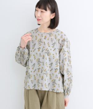 コットンフローラルプリント ボリュームスリーブラウス(イエロー系-F)