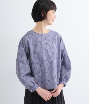 コットンフローラルプリント ボリュームスリーブラウス(ネイビー系-F)