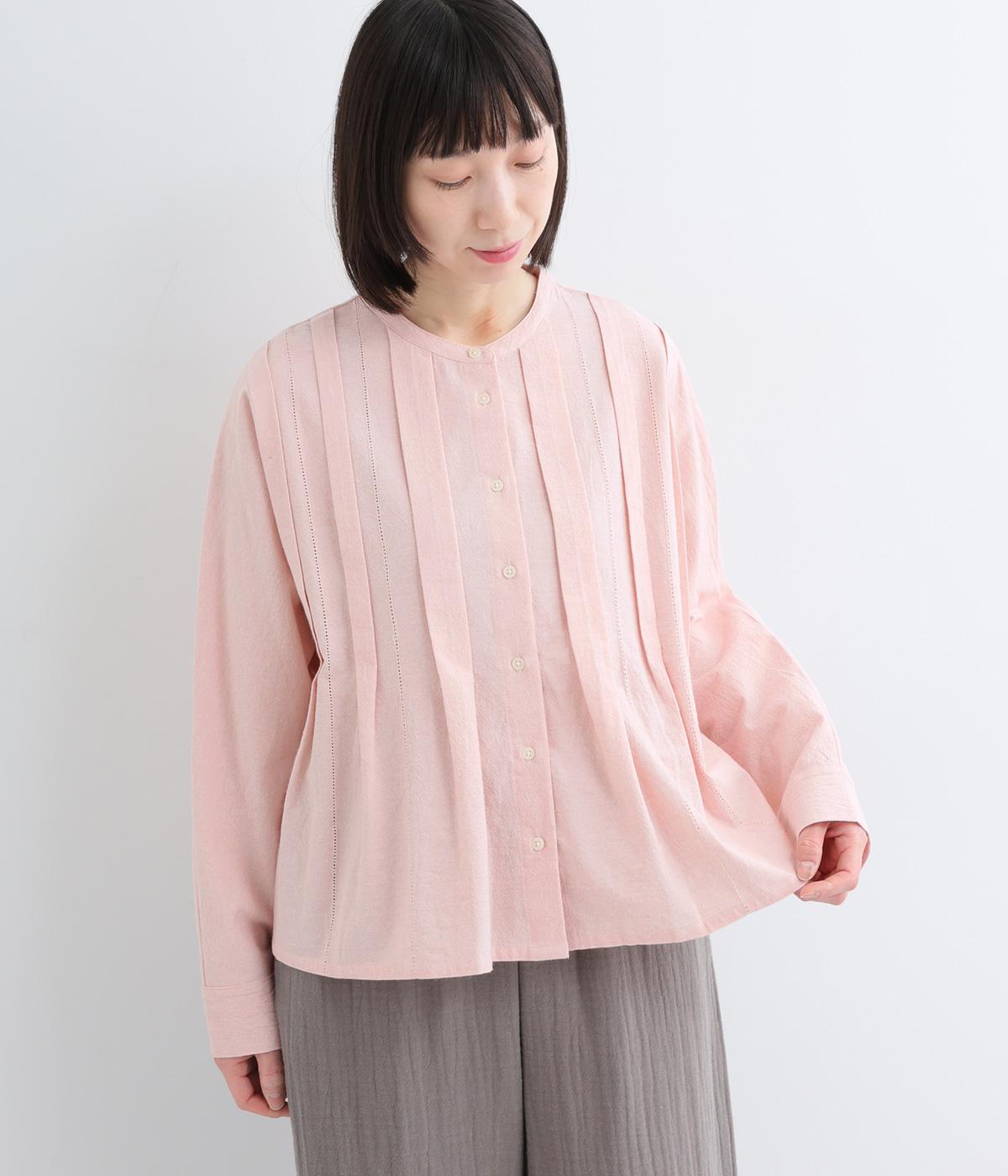 コットンシャンブレー ピンタックドルマンブラウス(ピンク-F)